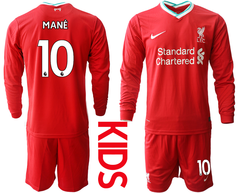 2021 Liverpool home long sleeves Youth #10 soccer jerseys